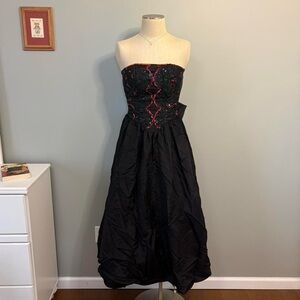 Gunne Sax Black and Red Strapless Sequin Dress